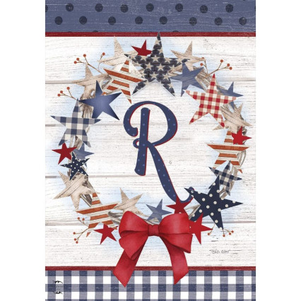 American Wreath Monogram Garden Flag - R