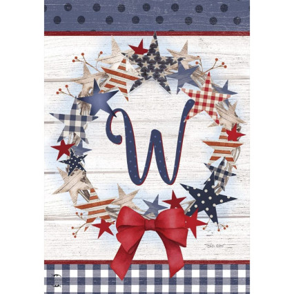 American Wreath Monogram Garden Flag - W