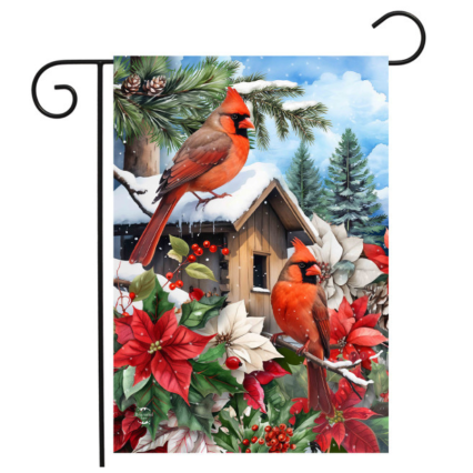 Cardinals & Poinsettias Garden Flag