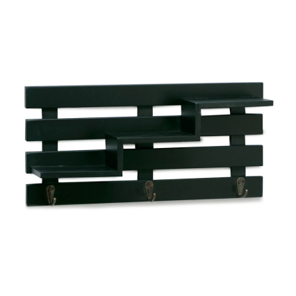 Black Wall Shelf with Hooks