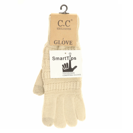 Solid Cable Knit CC Gloves - Beige
