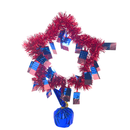 15" Tinsel Star Centerpiece - Red Star w/ American Flag Accents