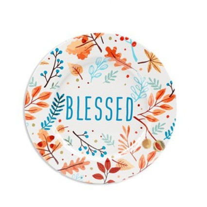 13" Round Tin Charger Plate / Serving Tray - Blessed
