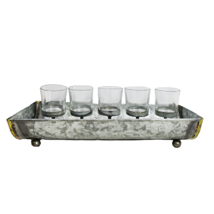 Galvanized 5 Votive Tray Candle Holder