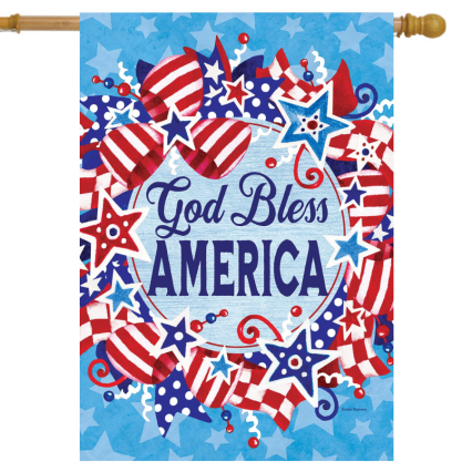 God Bless Wreath House Flag
