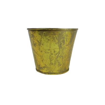 Distressed Golden Plated Metal Planter- Round