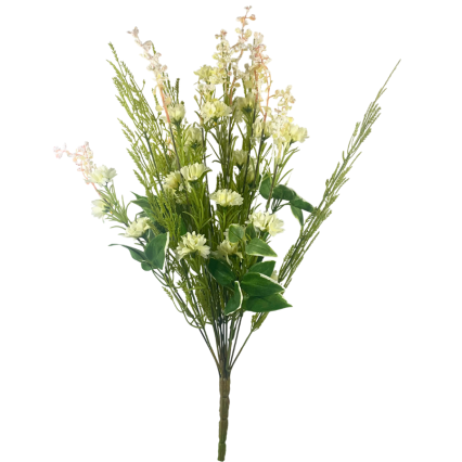 24" Wild Flower & Baby's Breath Bush- white