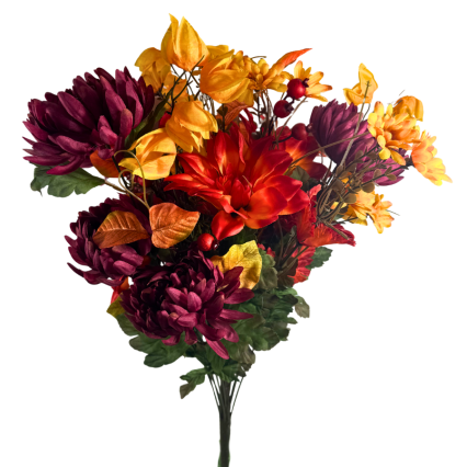 25" Burgundy and Gold Mixed Dahlia Sunflower Bush