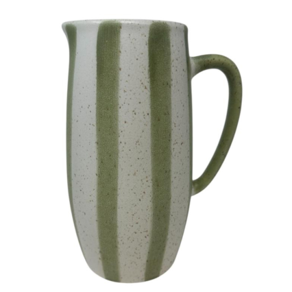 Green & White Speckled/Striped Stoneware Pitcher Vase