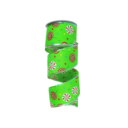 2.5"x10yd Green with Candy Ribbon