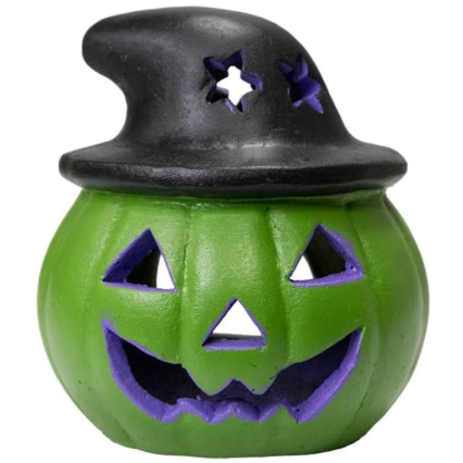 Green Jack-O-Lantern with Witch Hat