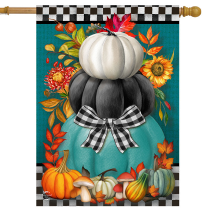 Colorful Pumpkin Stack House Flag