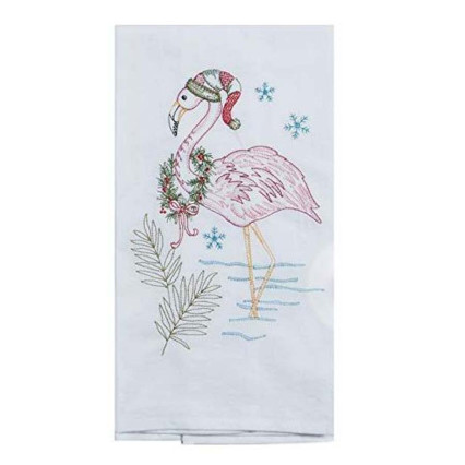 Holiday Flamingo Emb Flour Sack Towel