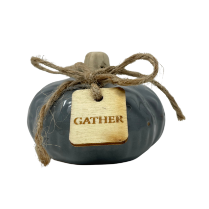 3" Ceramic Rustic Pumpkin w/ Tag - Gather