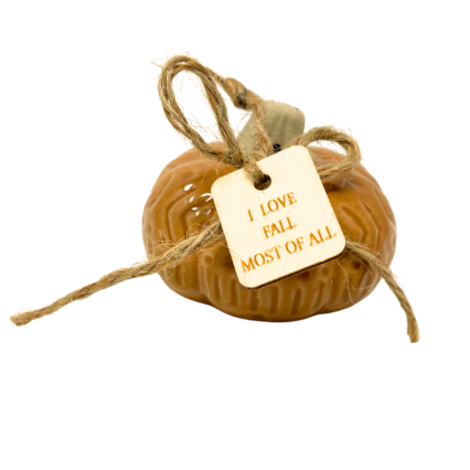 3" Ceramic Rustic Pumpkin w/ Tag - I Love Fall