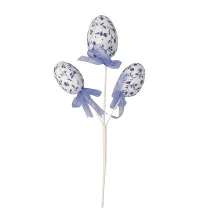 12" White Floral Trio Egg Pick