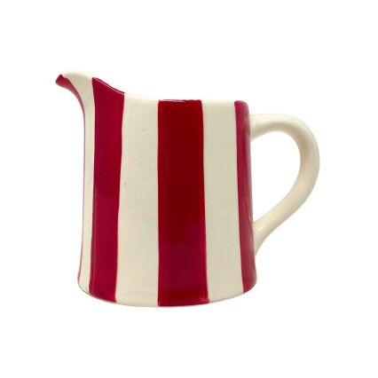 Red & White Striped Stoneware Creamer Jug
