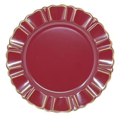 13" Burgundy Charger with Scalloped Gold Border