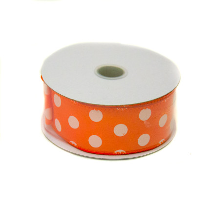1.5" x10yd Orange & White Polka Dot Satin Ribbon
