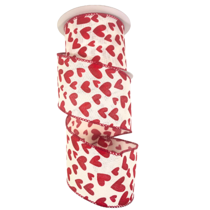 2.5" x 10yd Red Hearts on Canvas Ribbon
