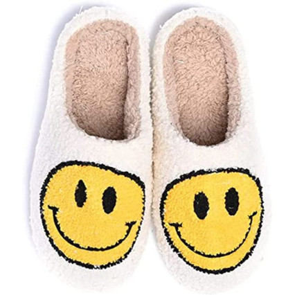 Smiley Face Slippers-White-Small/Medium