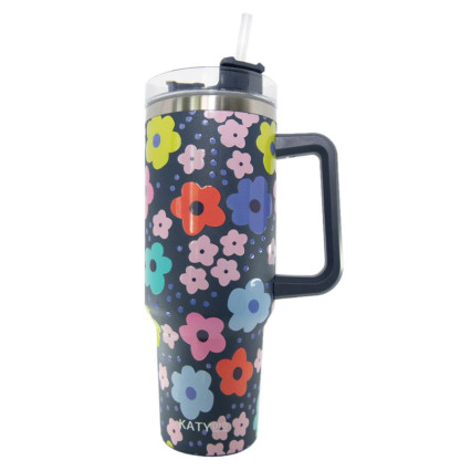 40oz Tumbler Cup with Handle - Navy Daisy
