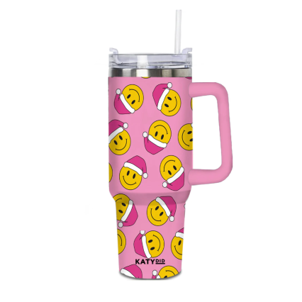40oz Happy Faces with Santa Hats Tumbler