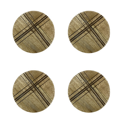 4" Wooden Coasters - Plaid - Set of 4