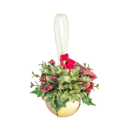Cardinal Sleigh Golden Bell Ornament