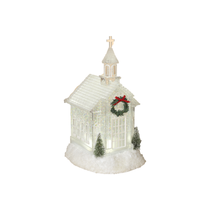 10.75" Lighted Holiday Church Water Globe