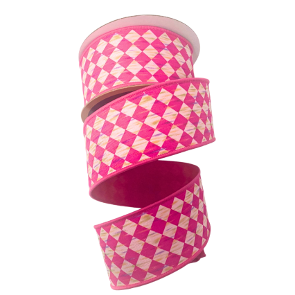 2.5" x 10yd Pink & White Diamon Ribbon