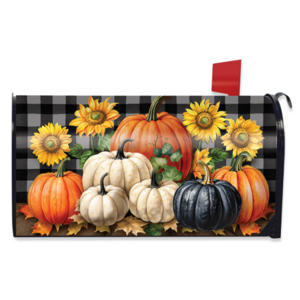 Fall Checkered Pumpkins Mailbox Cover