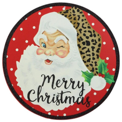 12"D Metal Sign-Glitter Merry Christmas Santa