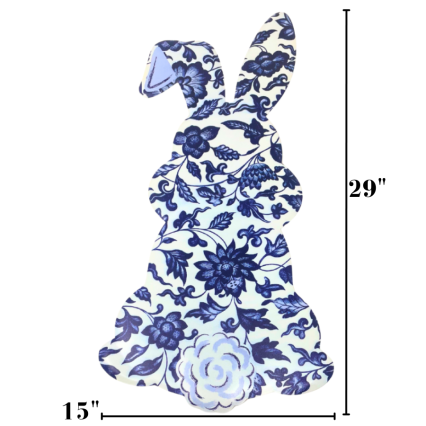 29" Blue Floral Rabbit Hanging Sign