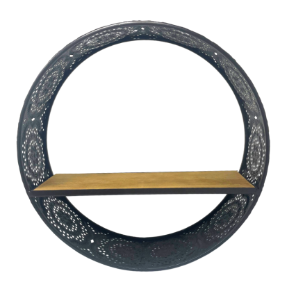 15.5" Black Metal Circle Floating Shelf