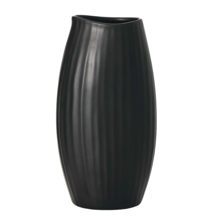 9" Modern Black Ribbed Vase