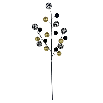 28" Velvet Checkered & Gold Ball Spray