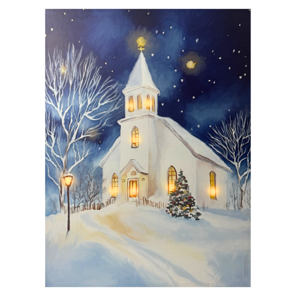 LED Church on Snowy Hill Wall Art