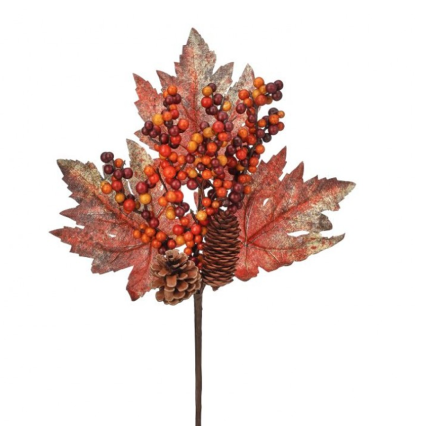 14" Berry Pinecone Maple Leaf Pick