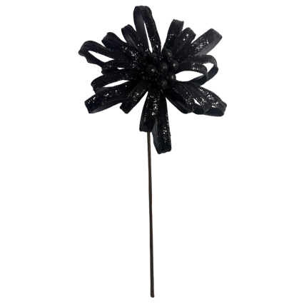18" Glitter Spooky Blossom Spray- Black