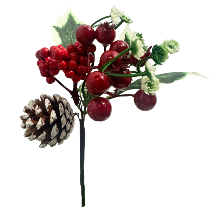 7" Winter Berries w/ Pinecone Pick