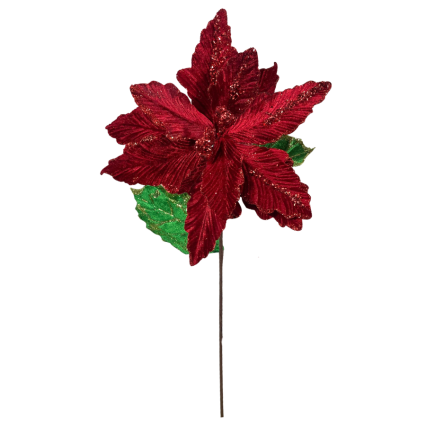 28" Velvet Poinsettia Stem - Red