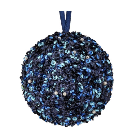 4" Sequin Beaded Glitter Ball Ornament - Midnight