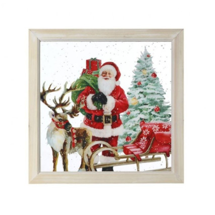 15" Acrylic Santa w/Reindeer & Sleigh in Frame