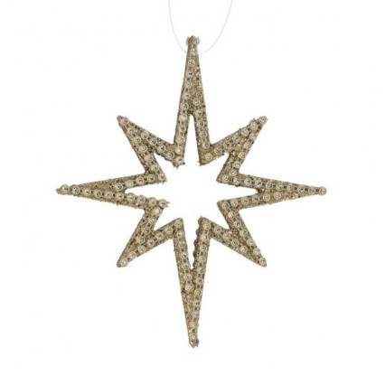 6.25" Jewel Beaded Cutout Star Ornament - Champagne
