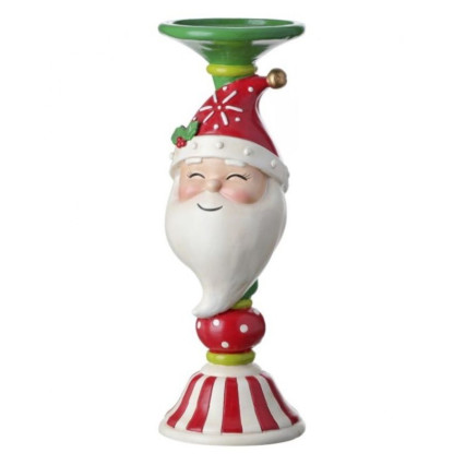 12" Resin Candy Santa Candle Stand - Red, Green & White