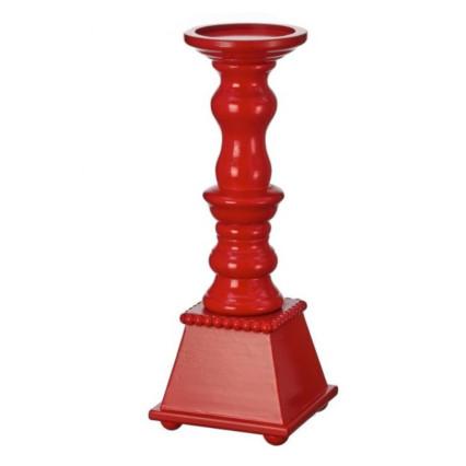 14" Wood Candle Holder - Red