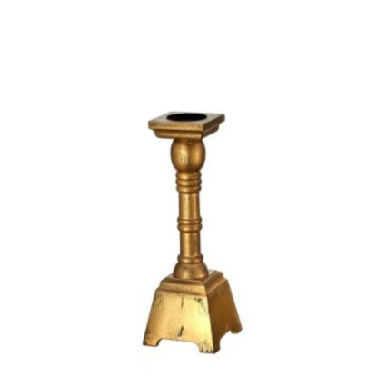14" Distressed Wood Candlestick-Gold