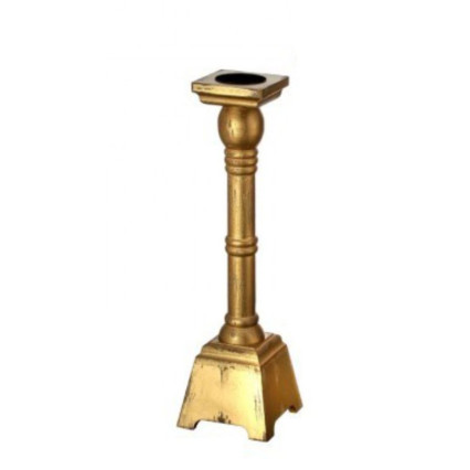 17" Distressed Wood Candlestick-Gold