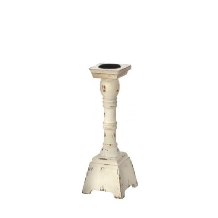 14" Distressed Wood Candlestick-White